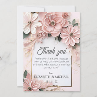 Tarjeta De Agradecimiento Elegante Boda Pastel Floral de papel Cuchillo marc