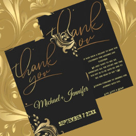 Tarjeta De Agradecimiento Elegante Boda Personalizada Negra Y Oro