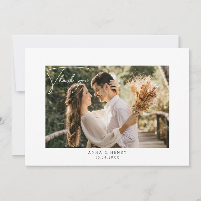Tarjeta De Agradecimiento Elegante Boda personalizado de escritura a mano (Anverso)