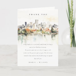 Tarjeta De Agradecimiento Elegante Boda Portland Oregon Skyline Watercolor