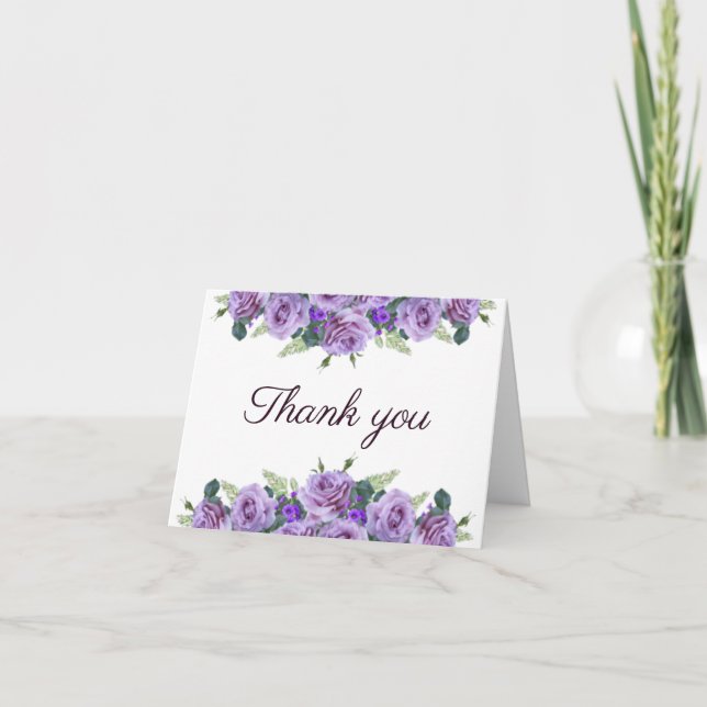 Tarjeta De Agradecimiento Elegante Boda Purple Floral simple (Anverso)
