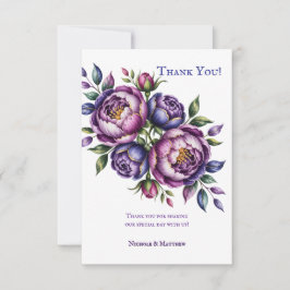 Tarjeta De Agradecimiento Elegante Boda Púrpura y Magenta Peony