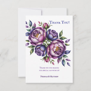 Tarjeta De Agradecimiento Elegante Boda Púrpura y Magenta Peony