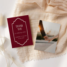 Tarjeta De Agradecimiento Elegante Boda Retro a Cuadros Burdeos