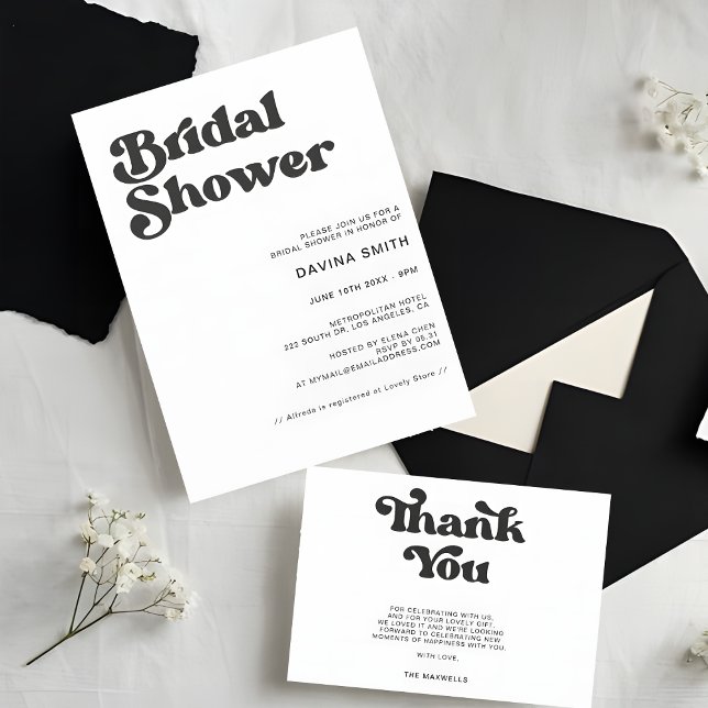 Tarjeta De Agradecimiento Elegante boda retro en blanco y negro (Subido por el creador)