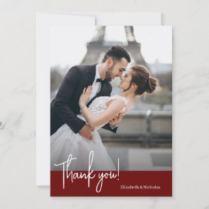 Tarjeta De Agradecimiento Elegante Boda Rojo de Moda Profunda