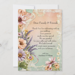 Tarjeta De Agradecimiento Elegante Boda romántico de encaje floral vintage