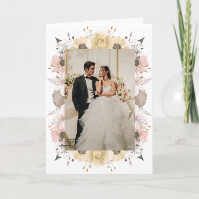 Tarjeta De Agradecimiento Elegante Boda romántico de fotografía floral rústi (Anverso)