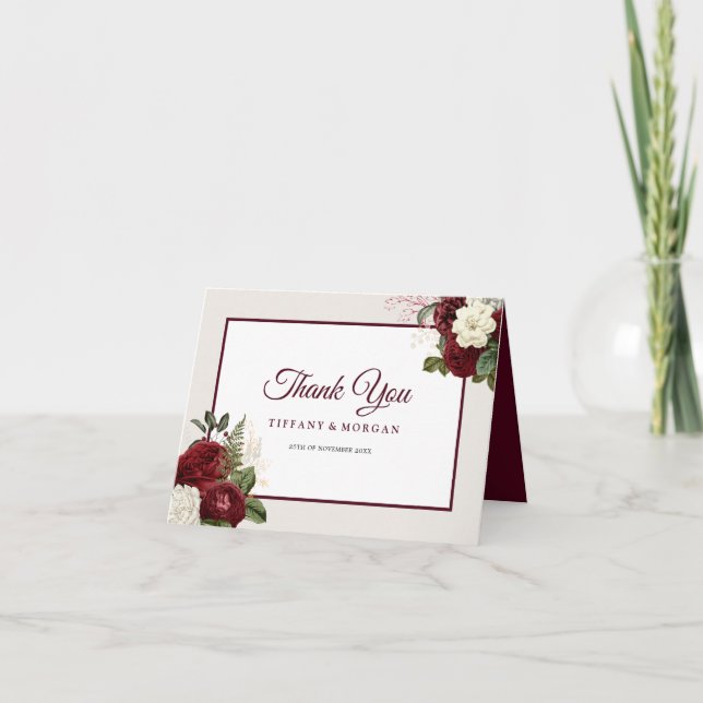 Tarjeta De Agradecimiento Elegante Boda romántico floral (Anverso)