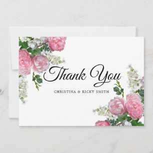 Tarjeta De Agradecimiento Elegante Boda Rosa Bouquet Flores Rosa