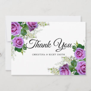 Tarjeta De Agradecimiento Elegante Boda Rosa Bouquet Flores Rosa
