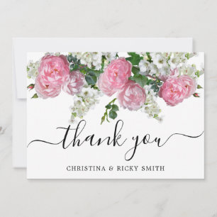Tarjeta De Agradecimiento Elegante Boda Rosa Bouquet Flowers