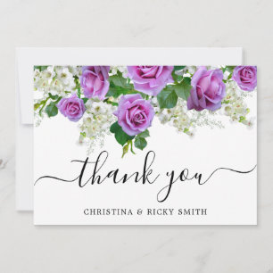 Tarjeta De Agradecimiento Elegante Boda Rosa Bouquet Flowers