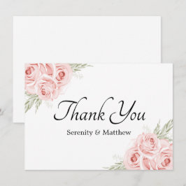 Tarjeta De Agradecimiento Elegante Boda rosa rosa de color de agua del jardí