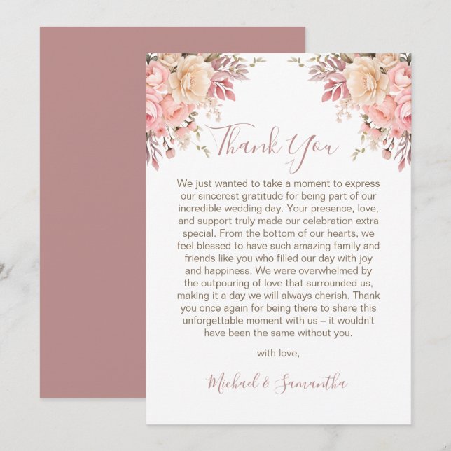Tarjeta De Agradecimiento Elegante Boda Rosa rosa e marfil (Anverso / Reverso)