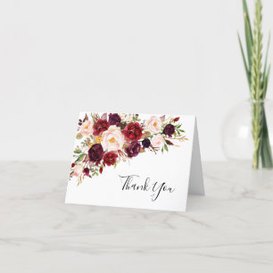 Tarjeta De Agradecimiento Elegante Boda rosado de Rubor en Borgoña