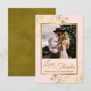 Tarjeta De Agradecimiento Elegante Boda Rubor Pink & Gold Love & Gracias