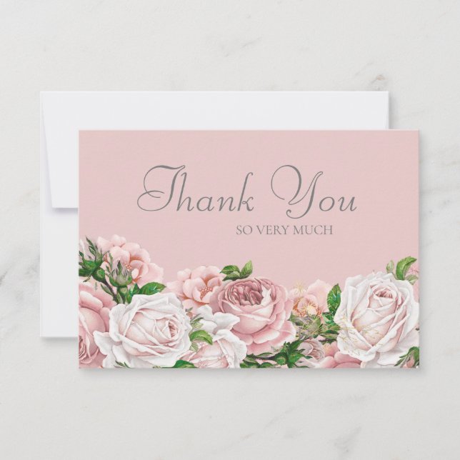 Tarjeta De Agradecimiento Elegante Boda Rubor Rosa (Anverso)
