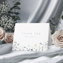 Tarjeta De Agradecimiento Elegante boda rústica boho de flor silvestre azul 