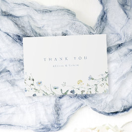 Tarjeta De Agradecimiento Elegante boda rústica boho de flor silvestre azul 