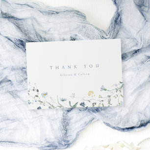 Tarjeta De Agradecimiento Elegante boda rústica boho de flor silvestre azul 
