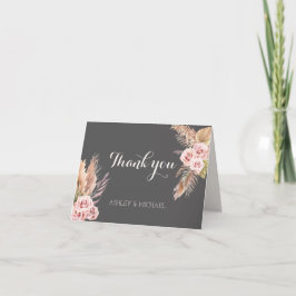 Tarjeta De Agradecimiento Elegante Boda Rústico Boho Moda Floral Negro