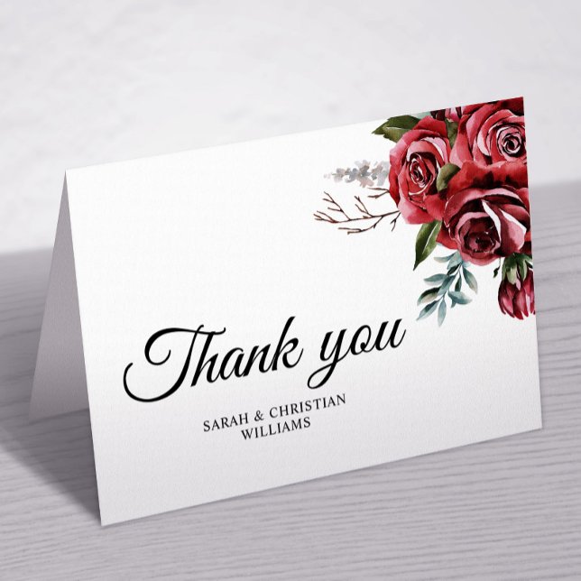 Tarjeta De Agradecimiento Elegante Boda Rústico de la Rosa Roja de Marsala (Subido por el creador)