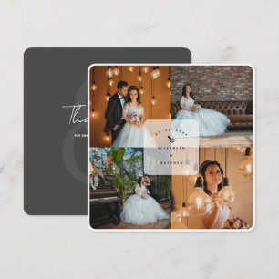 Tarjeta De Agradecimiento Elegante Boda Rústico Oscuro Gris 4 Collages de fo