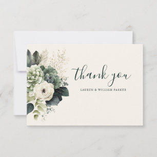 Tarjeta De Agradecimiento Elegante Boda Sage de Marfil Floral Gracias Tarjet