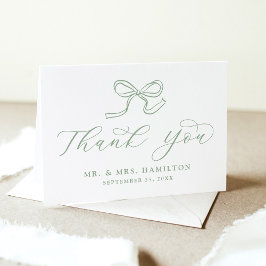Tarjeta De Agradecimiento Elegante Boda Sage Green Bow