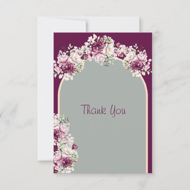 Tarjeta De Agradecimiento Elegante Boda Sage Green Pink Burgundy (Anverso)