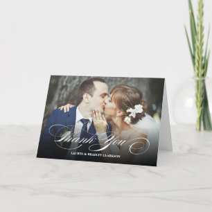 Tarjeta De Agradecimiento Elegante Boda Script Gracias. collage de fotos