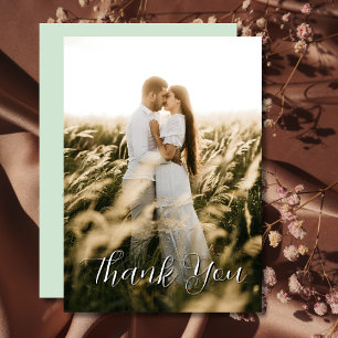Tarjeta De Agradecimiento Elegante Boda simple foto Sage Green