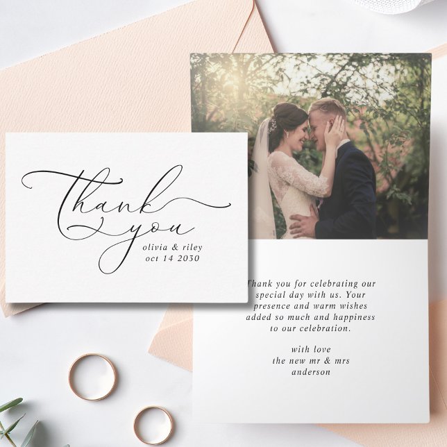 Tarjeta De Agradecimiento Elegante Boda simple Gracias Script Photo (Subido por el creador)