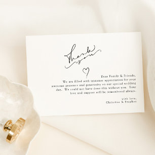 Tarjeta De Agradecimiento Elegante Boda simple negro y blanco