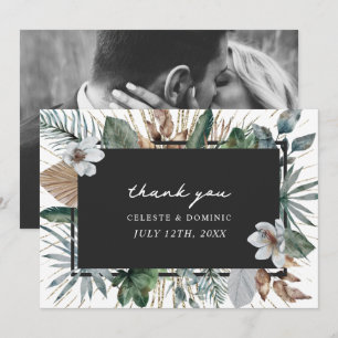 Tarjeta De Agradecimiento Elegante Boda tropical botánico foto gracias