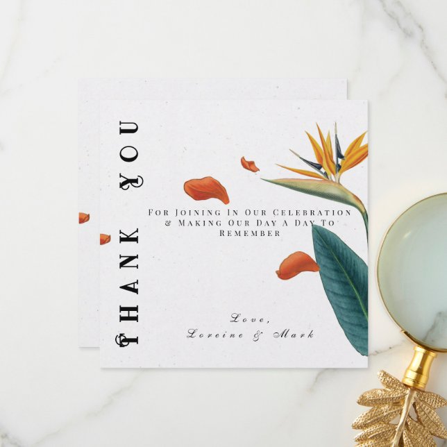 Tarjeta De Agradecimiento Elegante Boda tropical floral (Anverso/Reverso In Situ)