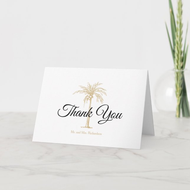 Tarjeta De Agradecimiento Elegante Boda Tropical Gold Palm Tree (Anverso)