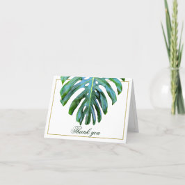 Tarjeta De Agradecimiento Elegante Boda Tropical Monstera Leaf Gold Beach