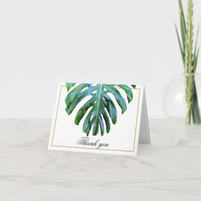 Tarjeta De Agradecimiento Elegante Boda Tropical Monstera Leaf Gold Beach (Anverso)
