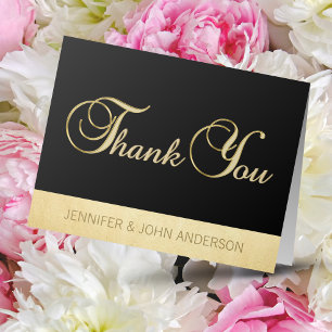 Tarjeta De Agradecimiento Elegante Boda único de Relieve metalizado dorado n