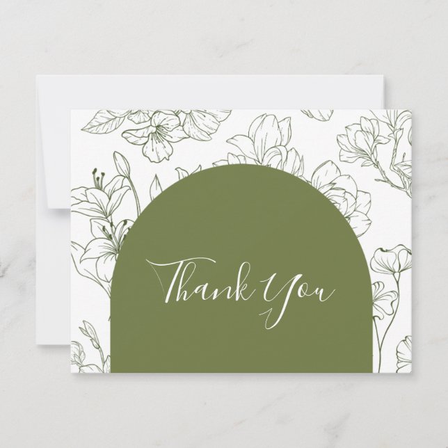 Tarjeta De Agradecimiento Elegante Boda verde azulado botánico floral (Anverso)