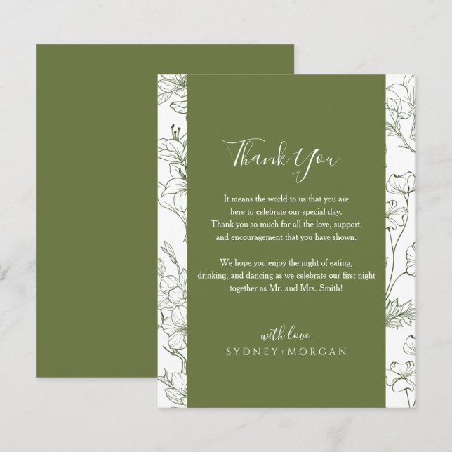 Tarjeta De Agradecimiento Elegante Boda verde azulado botánico floral (Anverso / Reverso)