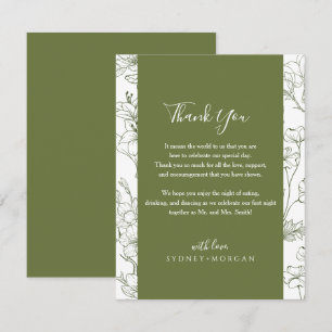 Tarjeta De Agradecimiento Elegante Boda verde azulado botánico floral