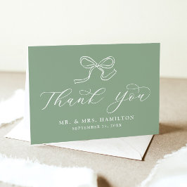 Tarjeta De Agradecimiento Elegante Boda verde Bow Sage