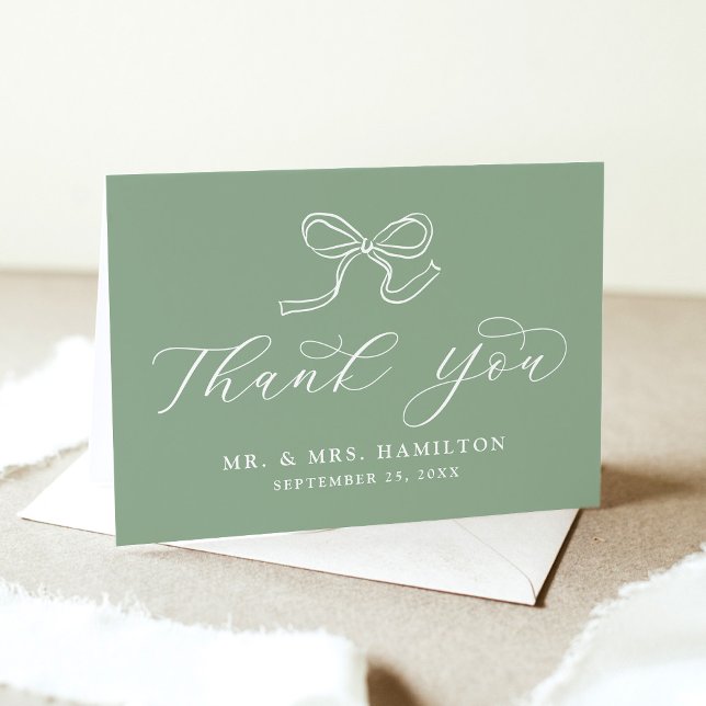 Tarjeta De Agradecimiento Elegante Boda verde Bow Sage (Subido por el creador)