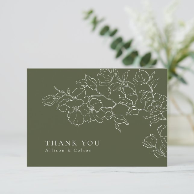Tarjeta De Agradecimiento Elegante boda verde de salvia floral a mano (Anverso de pie)