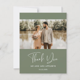 Tarjeta De Agradecimiento Elegante boda verde sabio oscuro Gracias