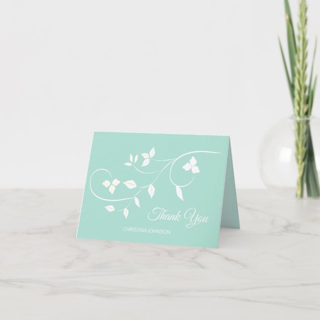 Tarjeta De Agradecimiento Elegante Boda verde y gris, GRACIAS (Anverso)
