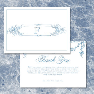 Tarjeta De Agradecimiento Elegante Boda Victoriana Chinoiserie Azul Francés